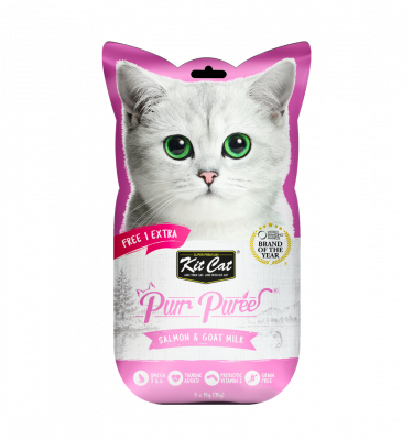 Kit Cat Puree مكافآت قطط سلمون مع حليب الماعز (4+1)